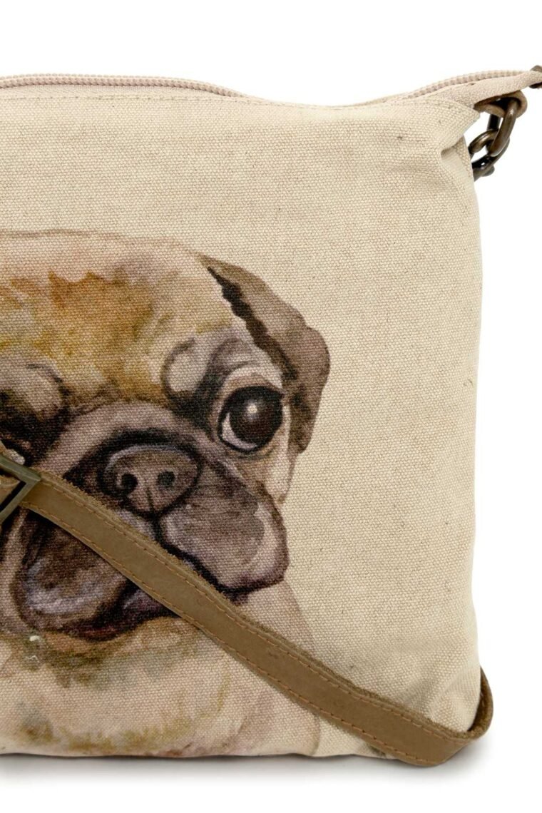 Pug Dog Lifting Canvas and Leather Sling Bag